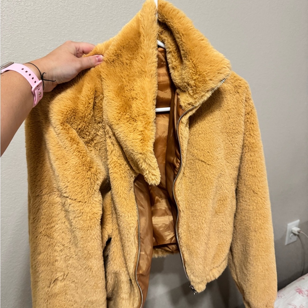 BP Tan Teddy Jacket with Balloon Sleeves - Picture 2 of 4